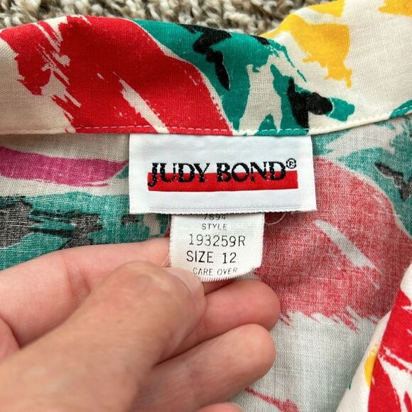 Vintage 80s Judy Bond Shortsleeve Button Up Floral Tulip Blouse Made in the USA - Picture 11 of 14